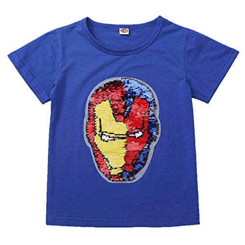 I pass Superhelden-T-Shirt für Jungen und Mädchen, wendbar, Pailletten, Magisches T-Shirt, Baumwolle, 3 – 8 Jahre (110 – 150 cm), Z2 Herren Eisen., 6-7 Jahre von i pass