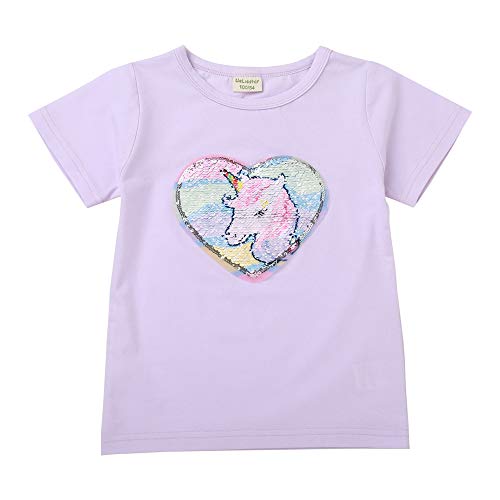 Junge Mädchen Kinder Wende-Pailletten Baumwolle T-Shirt Kurze Ärmel Tops（3-8 Jahre） (4-5 Jahre alt, M) von i pass