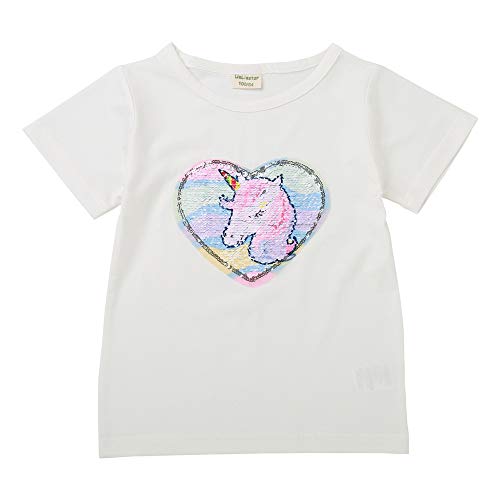 Junge Mädchen Kinder Wende-Pailletten Baumwolle T-Shirt Kurze Ärmel Tops（3-8 Jahre） (6-7 Jahre alt, O) von i pass