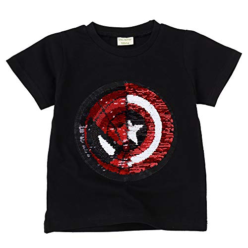 I pass Superhelden-T-Shirt für Jungen und Mädchen, wendbar, Pailletten, Magisches T-Shirt, Baumwolle, 3 – 8 Jahre (110 – 150 cm), A., 6-7 Jahre von i pass