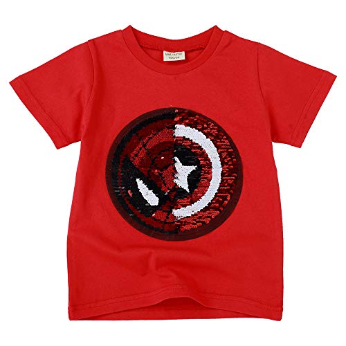 I pass Superhelden-T-Shirt für Jungen und Mädchen, wendbar, Pailletten, Magisches T-Shirt, Baumwolle, 3 – 8 Jahre (110 – 150 cm), D., 6-7 Jahre von i pass