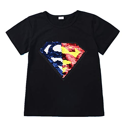 I pass Superhelden-T-Shirt für Jungen und Mädchen, wendbar, Pailletten, Magisches T-Shirt, Baumwolle, 3 – 8 Jahre (110 – 150 cm), E, 6-7 Jahre von i pass