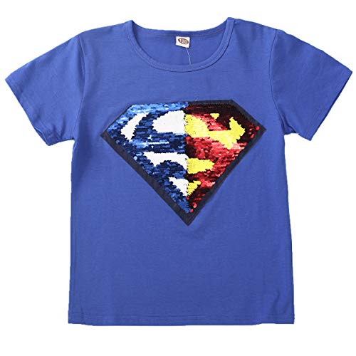 I pass Superhelden-T-Shirt für Jungen und Mädchen, wendbar, Pailletten, Magisches T-Shirt, Baumwolle, 3 – 8 Jahre (110 – 150 cm), G., für 7- bis 8-Jährige von i pass