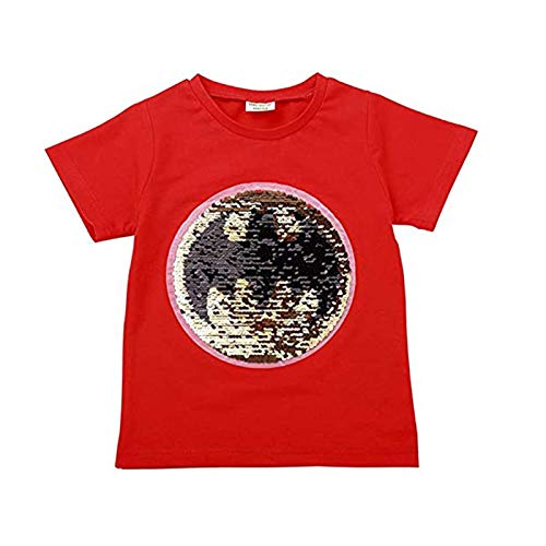 T-Shirt aus Baumwolle für Jungen und Mädchen mit kurzen Ärmeln und magischen Pailletten, 3 – 8 Jahre, rot, 110 cm von i pass