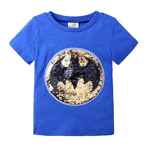 T-Shirt aus Baumwolle für Jungen und Mädchen mit kurzen Ärmeln und magischen Pailletten, 3 – 8 Jahre, blau, 130 cm von i pass