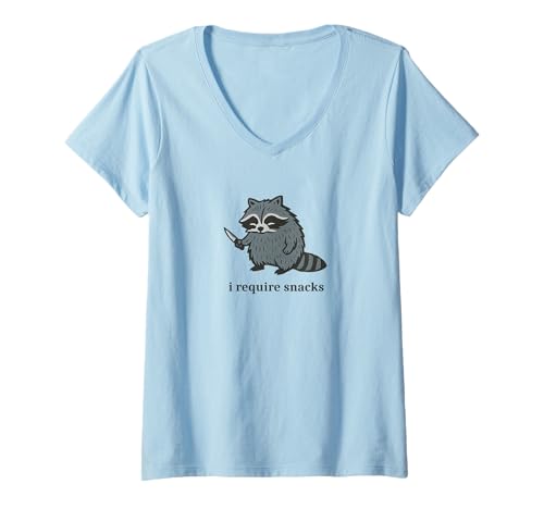 Damen I Require Snacks Waschbär Lustig T-Shirt mit V-Ausschnitt Damen I Require Snacks Waschbär Lustig T-Shirt mit V-Ausschnitt von i require snacks embroidered raccoon Tee Apparel