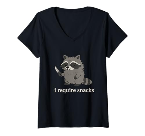Damen Lustiges Waschbär Cartoon Design mit I Require Snacks – T-Shirt mit V-Ausschnitt Damen Lustiges Waschbär Cartoon Design mit I Require Snacks – T-Shirt mit V-Ausschnitt von i require snacks embroidered raccoon Tee Apparel