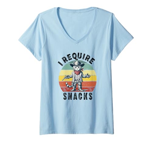 Damen Ich benötige Snacks, Shirt, Cowboykatze, Kätzchen, Foodie Food Lover T-Shirt mit V-Ausschnitt von i require snacks shirt cowboy cat kitten