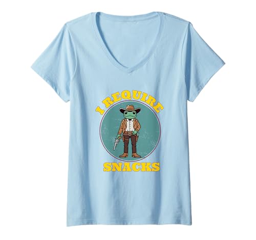 Damen i Require Snacks Shirt Cowboy Frosch Foodie Food Lover T-Shirt mit V-Ausschnitt von i require snacks shirt cowboy frog