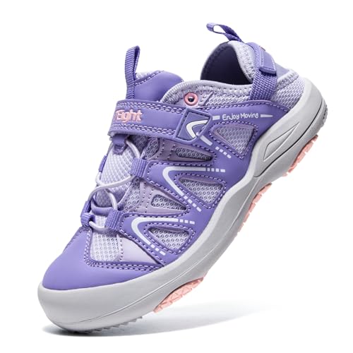 i78 Low Top Kinder Jungen Sport Wanderschuhe Atmungsaktiv Kunstleder Sneaker rutschfest Leicht für Outdoor Laufen Trekking Trail Walking, Dunkelviolett-Grau, 12.5 Little Kid von i78
