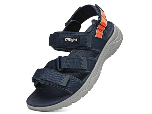 i78 Sportliche Herren-Wandersandalen mit verstellbarem Klettverschluss, weiche Dämpfung, leicht, bequem, lässig, für Outdoor, Wandern, Reisen, Marineblau, 43 EU von i78
