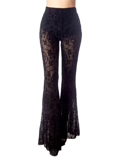 iB-iP Damen Durchbrochene Häkel Spitze Transparente Ausgestellte Weite Hose, Größe: M, Schwarz von iB-iP