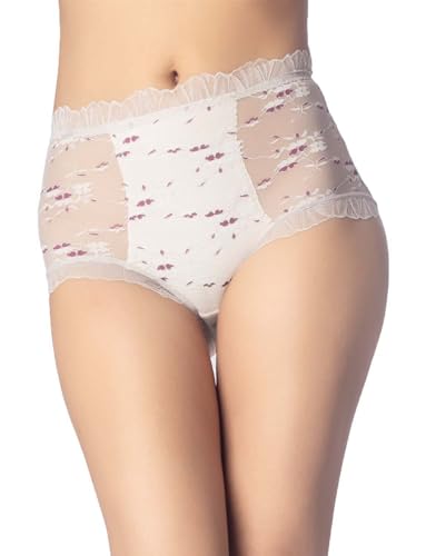 iB-iP Damen Durchsichtige Hoch Taillierte Spitzen Hipster Höschen Transparent Mesh, Größe: 40, Off White von iB-iP