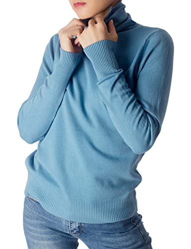 iB-iP Damen Einfarbiger Leichter Modischer Rollkragen Pullover, Größe: 34, Türkis von iB-iP