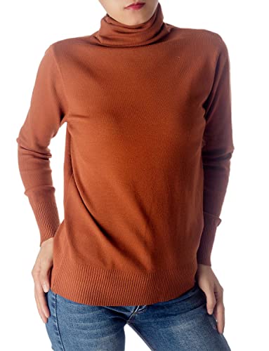iB-iP Damen Hochkragen Leichter Einfarbiger Pullover, Größe: 42, Cognac von iB-iP
