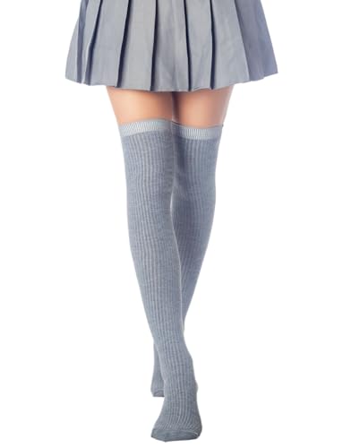 iB-iP Damen Elegante Einfarbige Halterlose Overknee Strümpfe, Größe: Einheitsgröße, Hellgrau von iB-iP