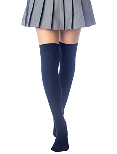 iB-iP Damen Elegante Einfarbige Halterlose Overknee Strümpfe, Größe: Einheitsgröße, Marine von iB-iP
