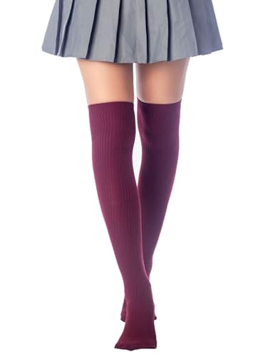iB-iP Damen Einfarbiges Muster Stilvolle Halterlose Oberschenkelhohe Lässige Lange Socken, Größe: Einheitsgröße, Warmes Rot von iB-iP