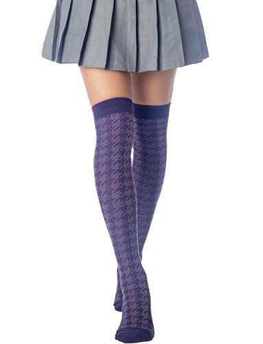 iB-iP Damen Hahnentrittmuster Halterlose Overknee Socken, Größe: Einheitsgröße, Pflaume von iB-iP