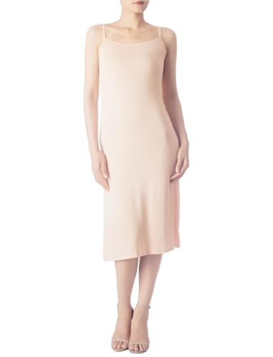 iB-iP Damen Knielanges Modal Spaghettiträger Vollunterkleid, Größe: S, Blassrosa von iB-iP