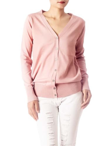 iB-iP Damen Leichter Strickjacke V-Ausschnitt Knopf Cardigan, Größe: XL, Blassrosa von iB-iP