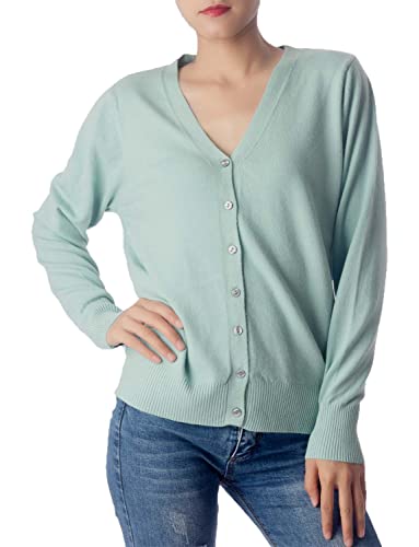 iB-iP Damen Leichter V-Ausschnitt Strickjacke Pullover Cardigan, Größe: 40, Minze von iB-iP