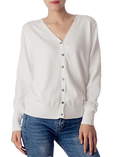 iB-iP Damen Leichter V-Ausschnitt Strickjacke Pullover Cardigan, Größe: 40, Weiß von iB-iP