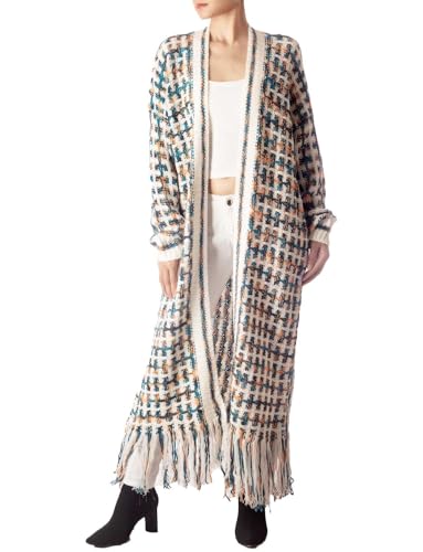 iB-iP Damen Maxi-Cardigan Lässig Langarm Übergröße Fransen, Größe: 3XL, Leuchtstein von iB-iP