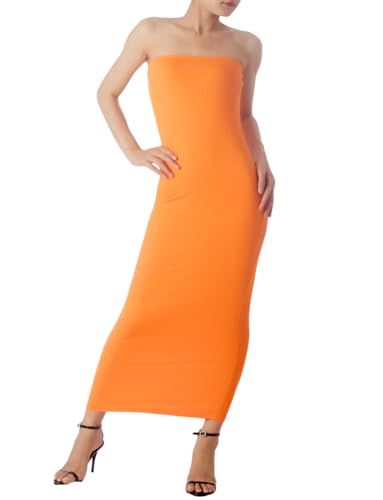 iB-iP Damen Halb Durchsichtiges Dehnbares Trägerloses Figurbetontes Langes Kleid, Größe: 42, Leuchtstein von iB-iP