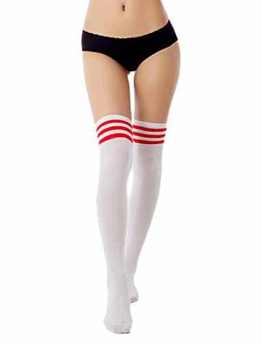 iB-iP Damen Navy Streifen Sport Fußball Stil Halterlose Oberschenkel Hohe Lange Socken, Größe: Einheitsgröße, Rot iB-iP Damen Navy Streifen Sport Fußball Stil Halterlose Oberschenkel Hohe Lange Socken, Größe: Einheitsgröße, Rot von iB-iP