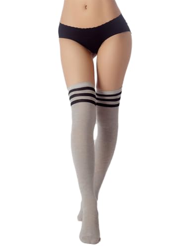 iB-iP Damen Navy Streifen Zebrastreifen Strumpf Schenkel Hoch Knee-high Socken, Größe: Einheitsgröße, Cool hellgrau & Schwarz von iB-iP