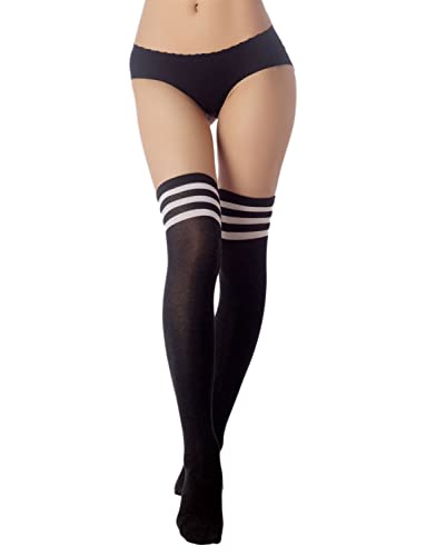 iB-iP Damen Navy Streifen Zebrastreifen Strumpf Schenkel Hoch Knee-high Socken, Größe: Einheitsgröße, Holzkohle & Weiß von iB-iP