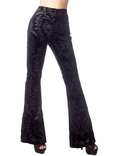 iB-iP Damen Prägemuster Slim Fit Ausgestellte Weite Hose, Größe: M, Schwarz von iB-iP
