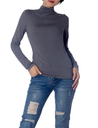 iB-iP Damen Slim Fit Langarm Hoher Kragen Gemütlich Henley Oberteile, Größe: 40, Cool Grey von iB-iP