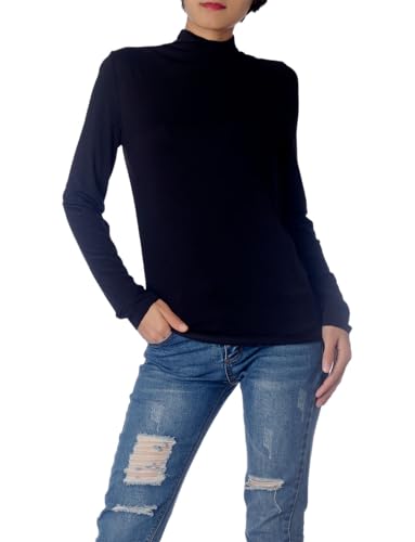 iB-iP Damen Slim Fit Langarm Hoher Kragen Gemütlich Henley Oberteile, Größe: 40, Schwarz von iB-iP