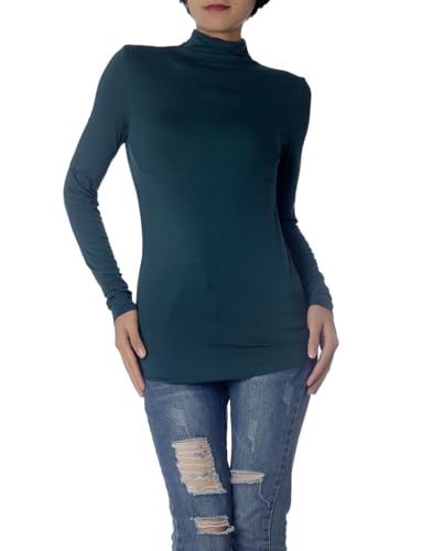 iB-iP Damen Slim Fit Langarm Hoher Kragen Gemütlich Henley Oberteile, Größe: 40, Staubige grün von iB-iP
