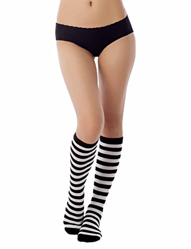 iB-iP Damen Sport Fußball Stil Zebrastreifen Strumpf Kniehohe Knee-high Socken, Größe: Einheitsgröße, Schwarz von iB-iP