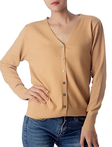 iB-iP Damen Strickjacken Leichte Modische V Hals Schönen Knöpfen Sweatshirt, Größe: 40, Beige von iB-iP