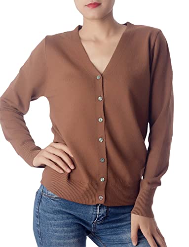iB-iP Damen Leichter V-Ausschnitt Strickjacke Pullover Cardigan, Größe: 40, Cognac von iB-iP