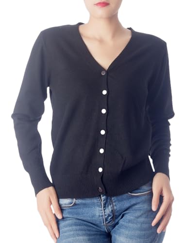 iB-iP Damen Leichter V-Ausschnitt Strickjacke Pullover Cardigan, Größe: 40, Schwarz von iB-iP