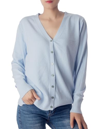 iB-iP Damen Leichter V-Ausschnitt Strickjacke Pullover Cardigan, Größe: 42, Hellblau von iB-iP