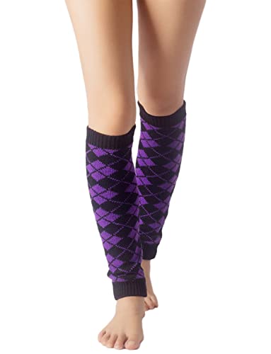 iB-iP Damen Stulpensocken Karierter Stulpen Legwarmer Bunten Beinstulpen Warmers, Größe: Einheitsgröße, Hyazinthe & Schwarz von iB-iP