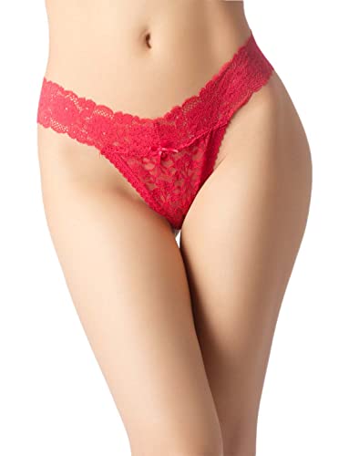 iB-iP Damen Spitze Durchsichtige Slip Tiefbund String Tanga Unterwäsche, Größe: 36, Warmes Rot von iB-iP