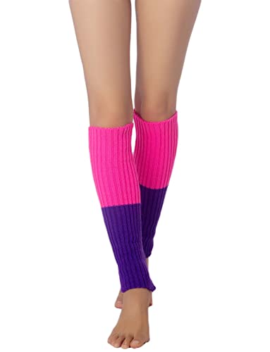 iB-iP Damen Stulpensocken Bein Stulpen Legwarmer Neon Bunten Beinstulpen Warmers, Größe: Einheitsgröße, Hyazinthe & Hot Pink von iB-iP