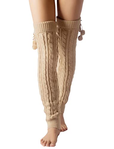 iB-iP Damen Stulpensocken Pompom Stulpen Legwarmers Bunten Beinstulpen Warmers, Größe: Einheitsgröße, Sand von iB-iP