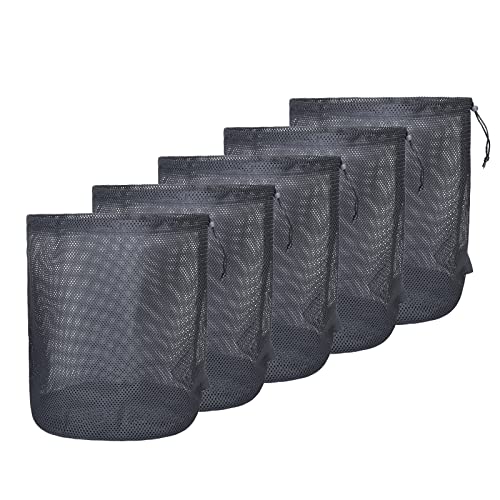 iBasingo Schwarze Netztasche Nylonsack Robuste Kordelzug-Netzbeutel Kleiner Reisestapelsack Mesh Storage Ditty Bag für Kosmetik Duschgel Flaschentopf Tennis Golfball Outdoor Tools 5 Stück/Los BVP08 von iBasingo