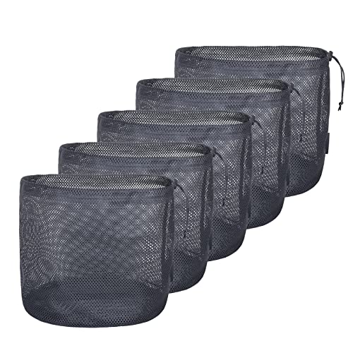 iBasingo Schwarze Netztasche Nylonsack Robuste Kordelzug-Netzbeutel Kleiner Reisestapelsack Mesh Storage Ditty Bag für Kosmetik Duschgel Flaschentopf Tennis Golfball Outdoor Tools 5 Stück/Los BVP07 von iBasingo