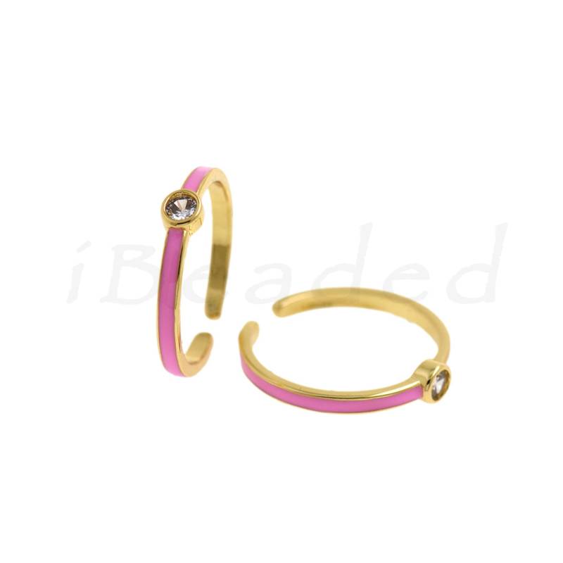 Bunter Emaille Ring 18K Vergoldet Mit Zirkonia Modeschmuck，2x19.5 Mm von iBeaded