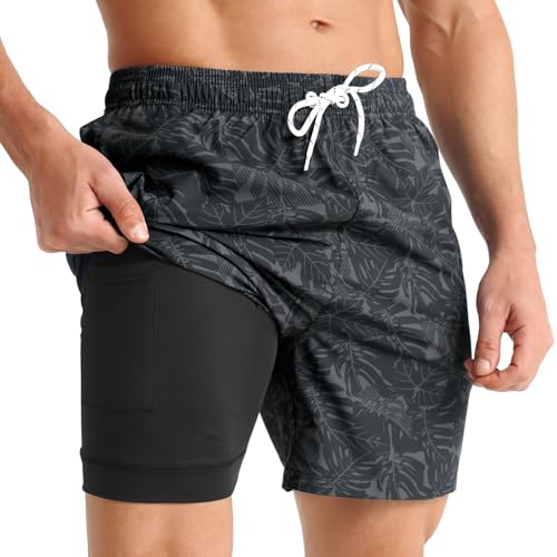 iCKER Badehose Herren Kompression Liner 2 in 1 Badeshorts Board Shorts Schnelltrocknend Strand Beach Shorts,Grau STK397,L von iCKER