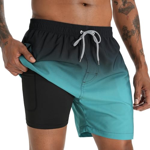 iCKER Badehose Herren Kompression Liner 2 in 1 Badeshorts Board Shorts Schnelltrocknend Strand Beach Shorts,Grün,XL von iCKER